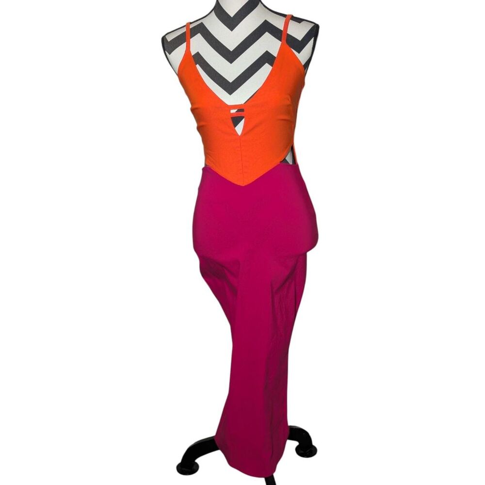 Vesper UK 8 (US 4/6) Orange & Fuchsia Color Block Maxi Dress